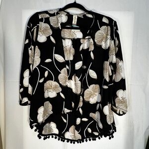Mimi Chica Black Floral Cover-Up / Kimono — Large (Fits M–XL)